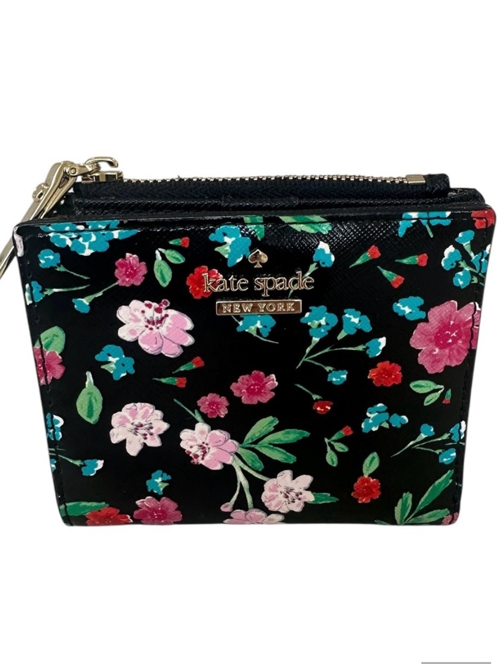 kate spade scenic route Black Floral Zip Card Wallet